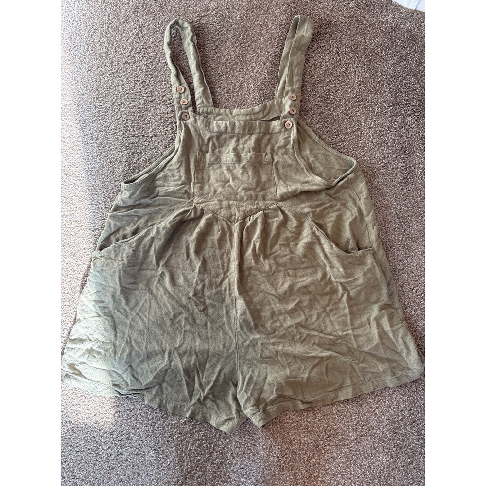 Unbranded Short Overalls Womens Large Olive Green Excellent Linen Blend Boho